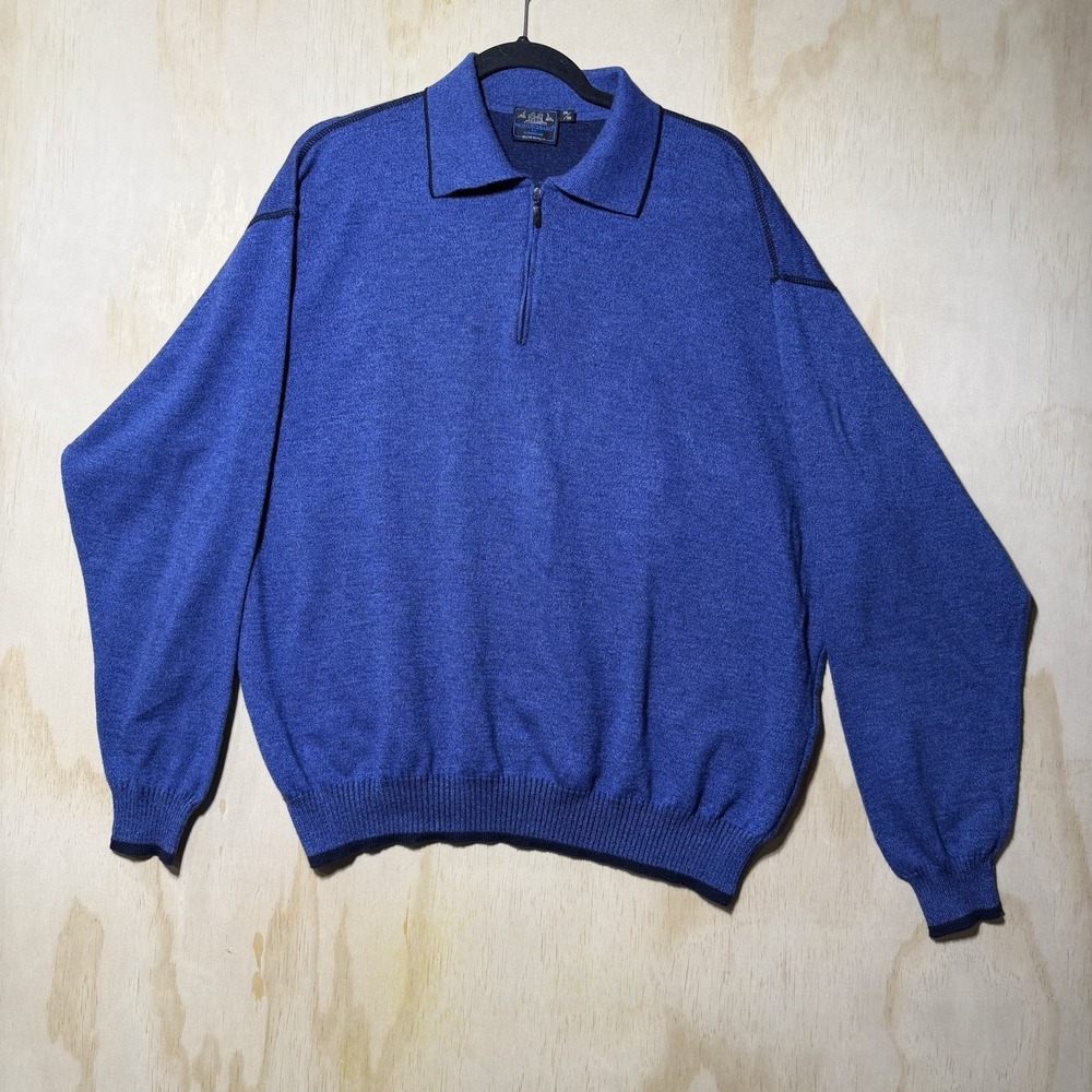 Vintage Montechiaro‎ Quarter Zip Sweater Blue Made In Italy Mens 3XPullover Knit